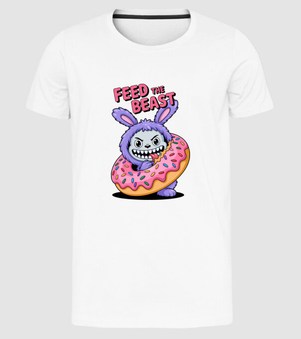 Feed the beast model alb pe tricou