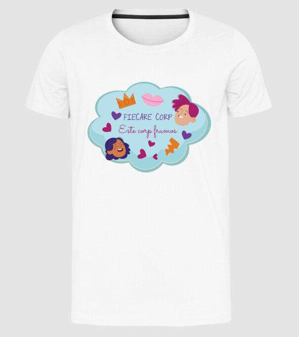 Fiecare corp model alb pe tricou