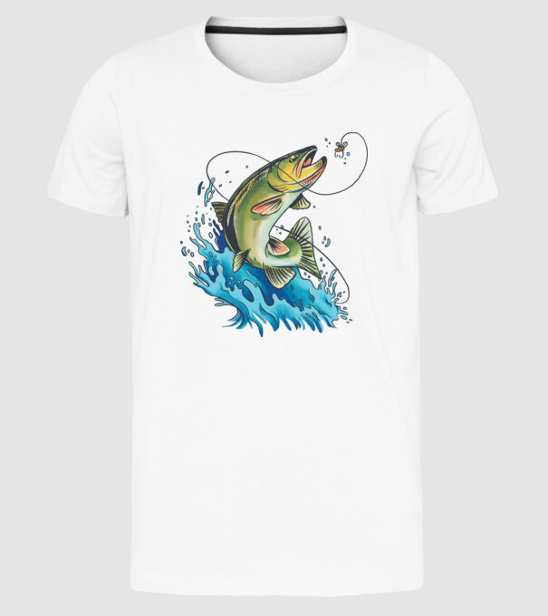 Fish model alb pe tricou