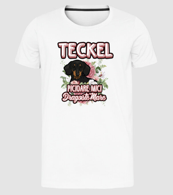 teckel : picioare mici dragoste mare model alb pe tricou