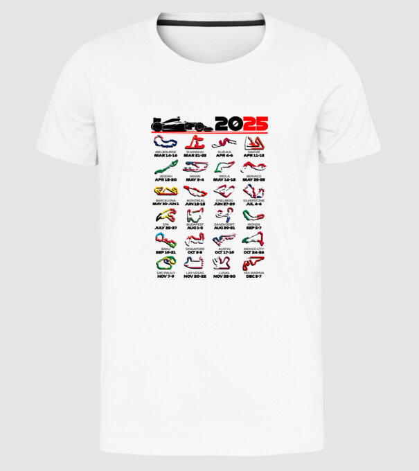 F1 calendar 2025 Alb model alb pe tricou