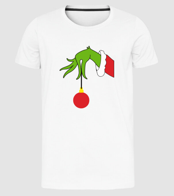 Grinch hand model alb pe tricou