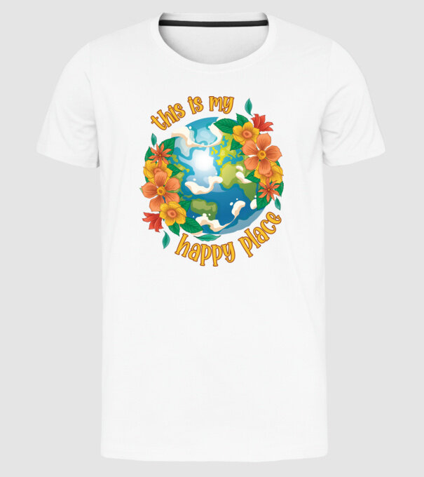 Happy Place model alb pe tricou