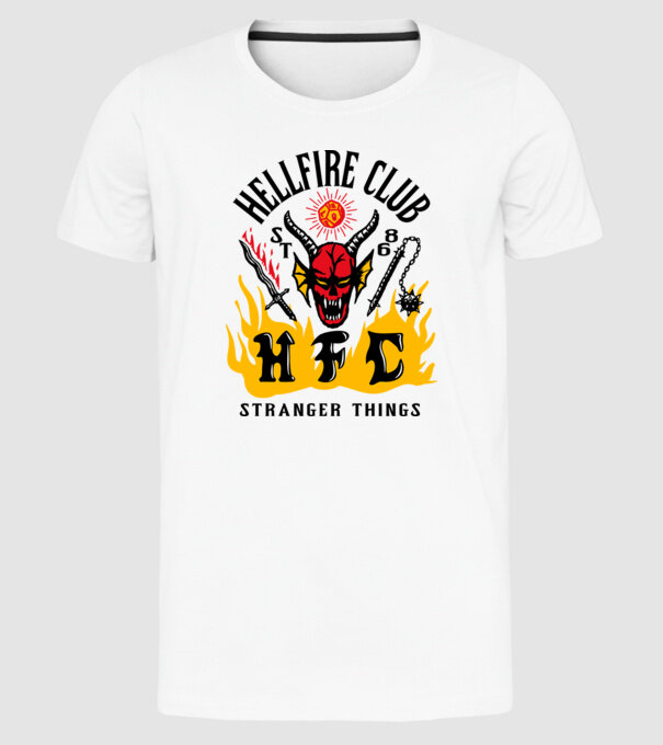 hellfire club 86 stranger things model alb pe tricou