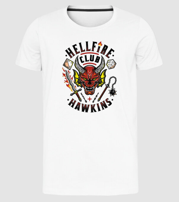 hellfire club hawkins model alb pe tricou