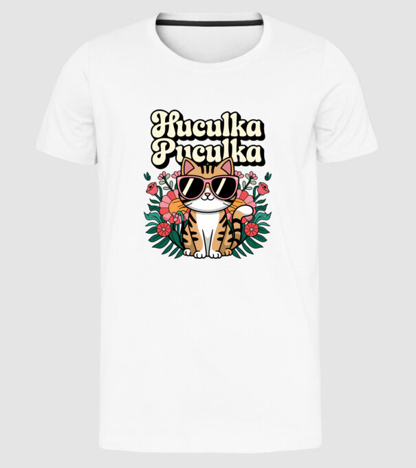 Huculka Puculka pisică 3 model alb pe tricou