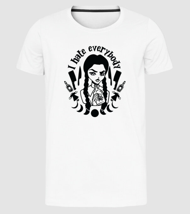 I hate everybody cartoon model alb pe tricou