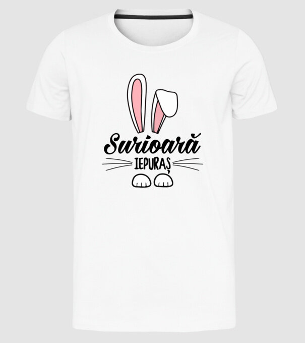 Iepuraș surioară model alb pe tricou