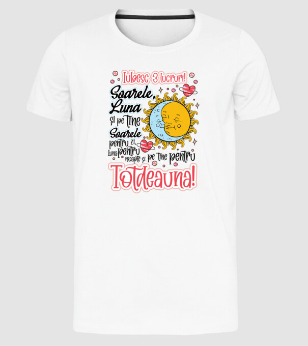 Iubesc 3 lucruri model alb pe tricou