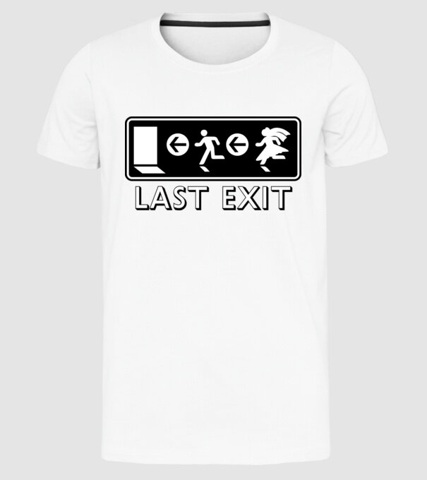 Last Exit model alb pe tricou