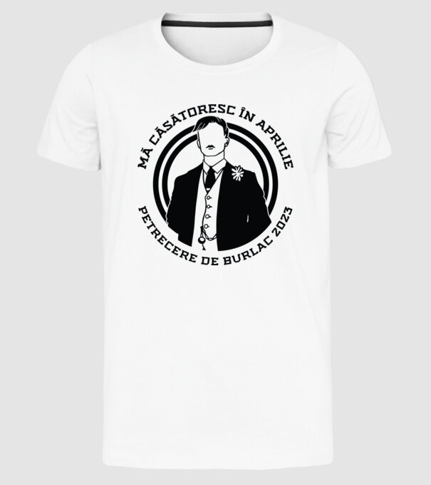 mă căsătoresc în aprilie - petrecere de burlac model alb pe tricou