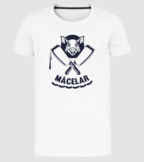 măcelar model alb pe tricou