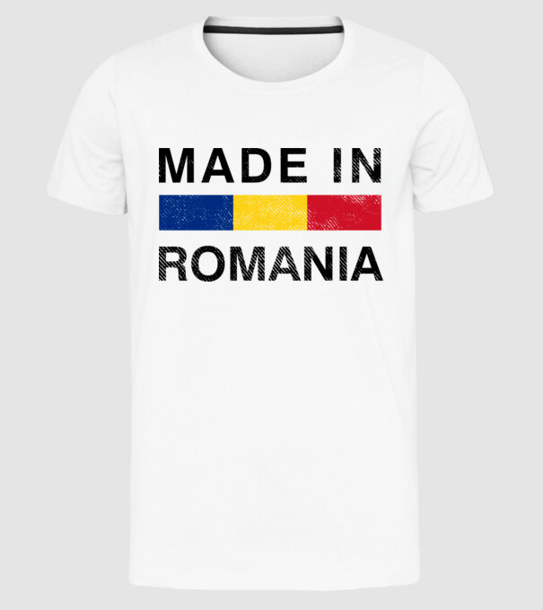made in romania model alb pe tricou