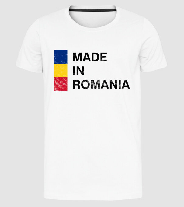 made in romania model alb pe tricou