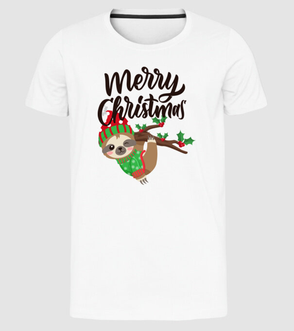 Merry christmas sloth model alb pe tricou