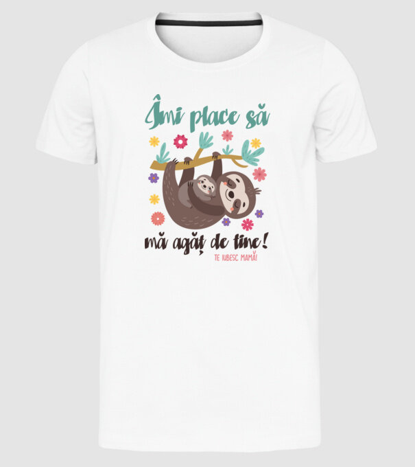 Îmi place că te agăți de mine! model alb pe tricou