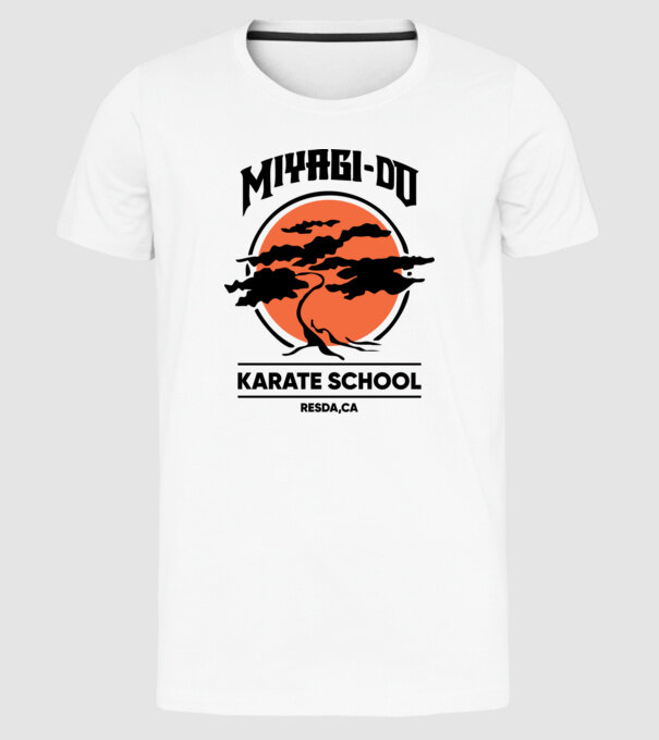 Miyagi-do karate school model alb pe tricou