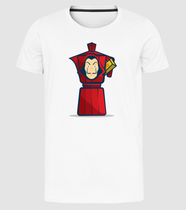 money heist coffee model alb pe tricou