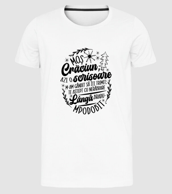 Moş Crăciun model alb pe tricou