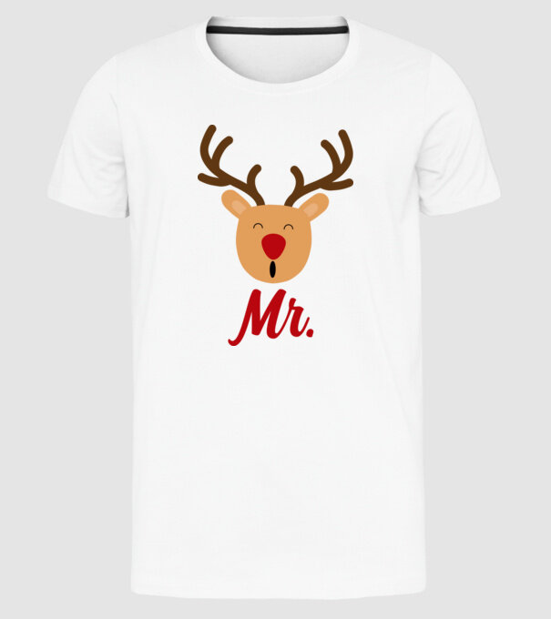 Mr. Reindeer Christmas couple model alb pe tricou
