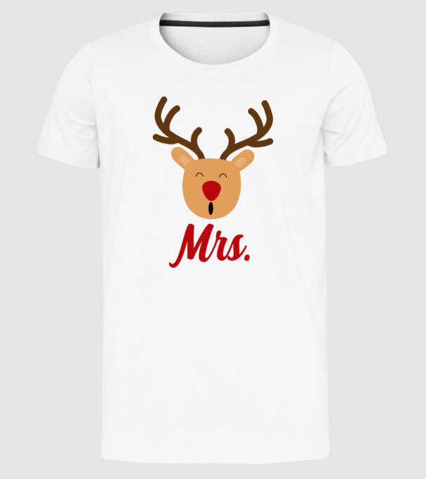 Mrs Reindeer christmas couple model alb pe tricou