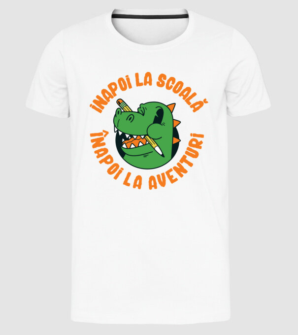 Înapoi la școală, înapoi la aventuri model alb pe tricou