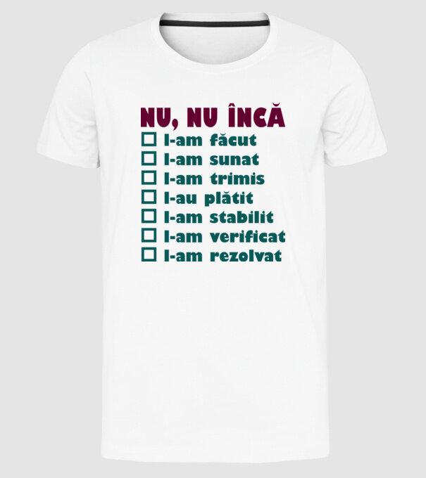nu, nu încă : l-am făcut - l-am sunat- l-am trimis - l-au plătit - l-am stabilit - l-am verificat - l-am rezolvat model alb pe tricou