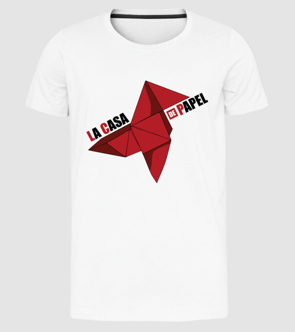 origami la casa de papel white model alb pe tricou