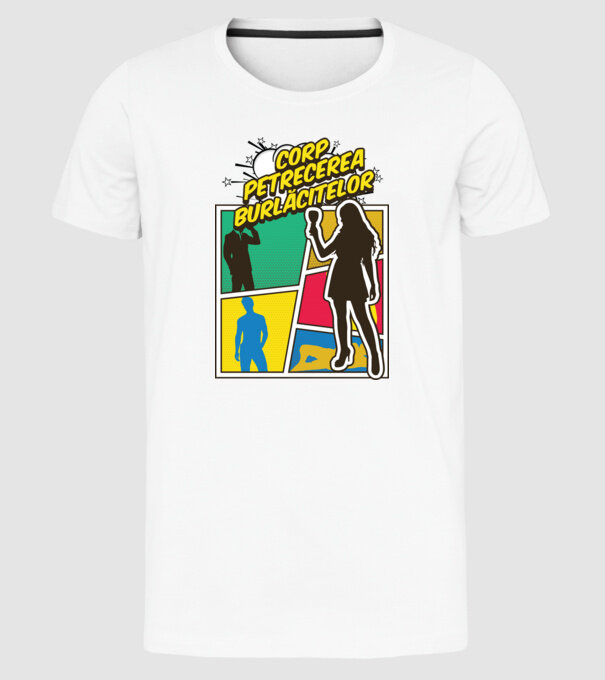 corp petrecerea burlăcitelor model alb pe tricou