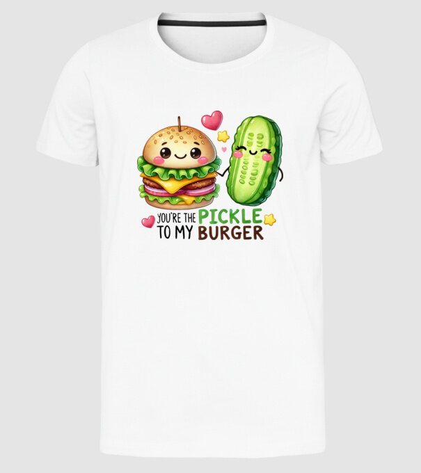 Pickle to my Burger model alb pe tricou