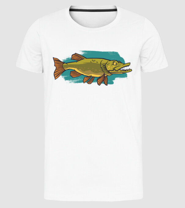 Pike model alb pe tricou