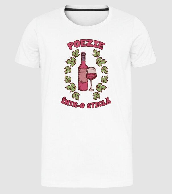 Poezie într-o sticlă model alb pe tricou