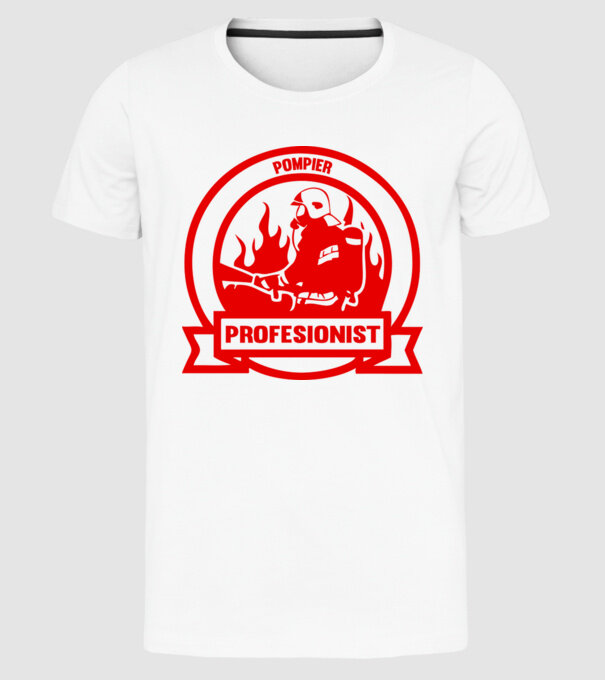Pompier profesionist model alb pe tricou