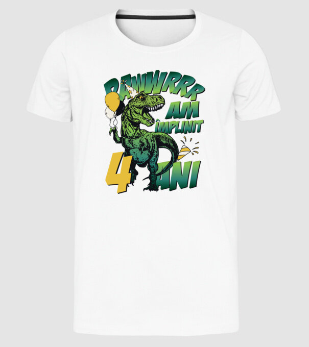 Rawr Am împlinit 4 ani model alb pe tricou