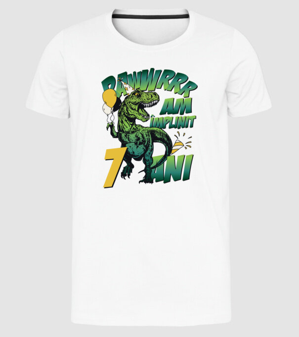 Rawr Am împlinit 7 ani model alb pe tricou