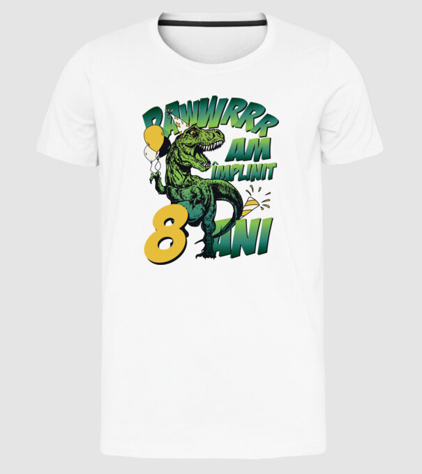 Rawr Am împlinit 8 ani model alb pe tricou