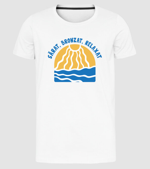 Sărat, bronzat, relaxat model alb pe tricou