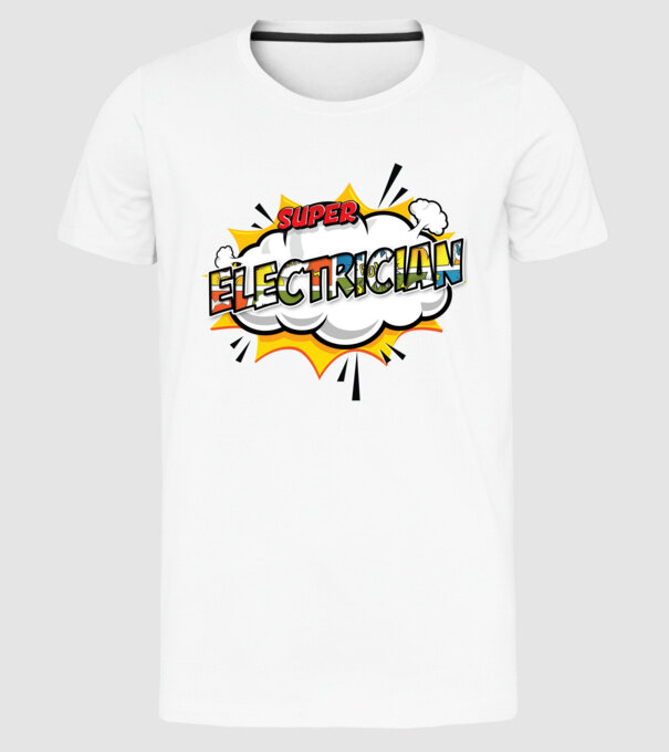 Super Electrician model alb pe tricou