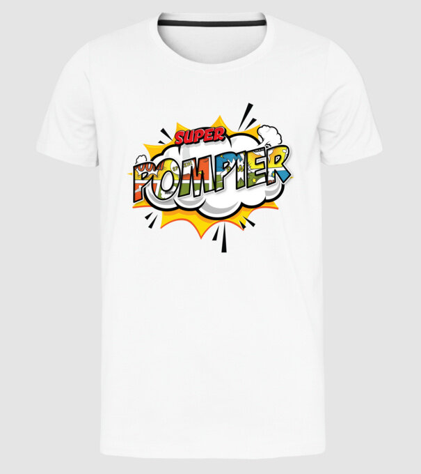 Super Pompier model alb pe tricou
