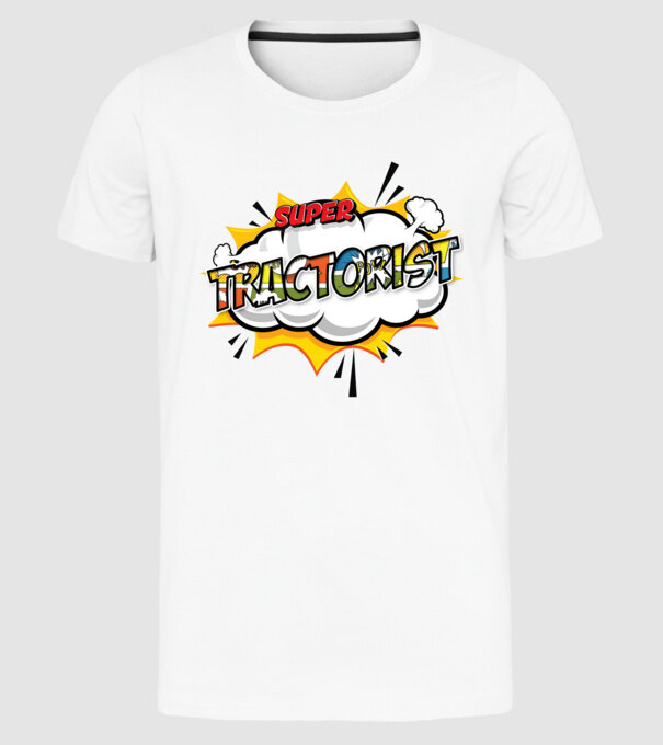 Super Tractorist model alb pe tricou