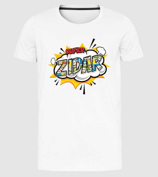 Super Zidar model alb pe tricou