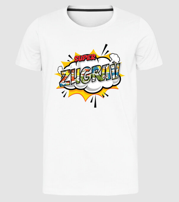 Super Zugrav model alb pe tricou