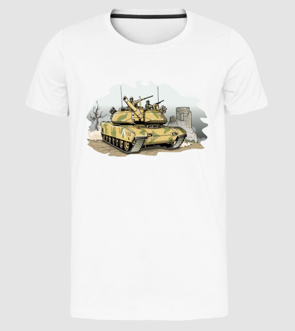 Tancuri model alb pe tricou