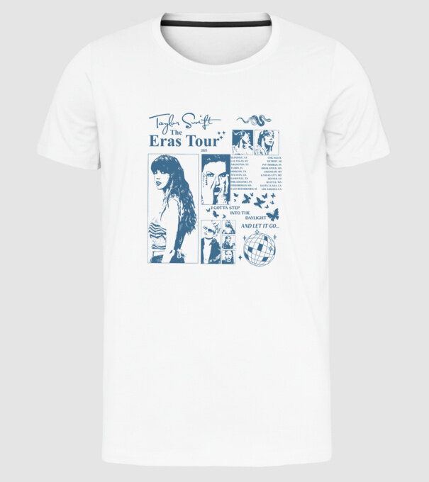 Taylor Swift ERAS print blue model alb pe tricou