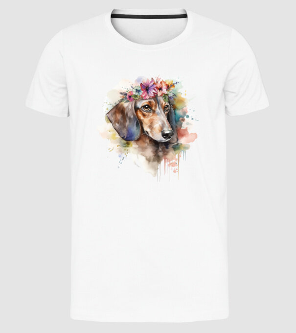 Teckel model alb pe tricou
