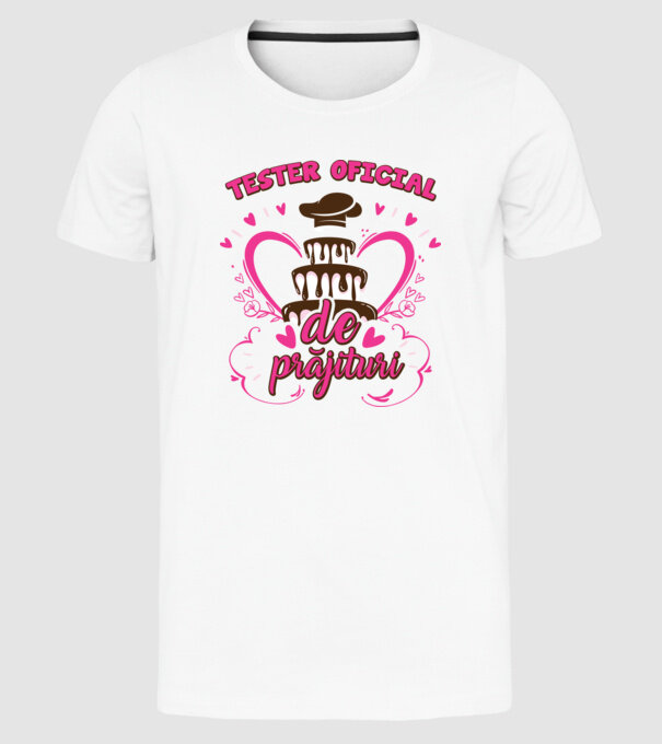 tester oficial de prăjituri model alb pe tricou