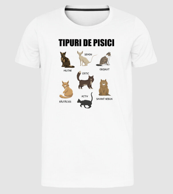Tipuri de pisici model alb pe tricou