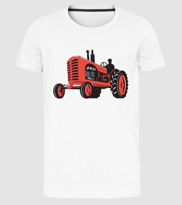 TRACTOR model alb pe tricou