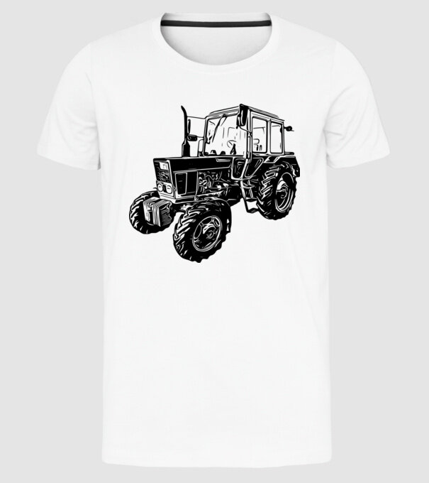 TRACTOR model alb pe tricou