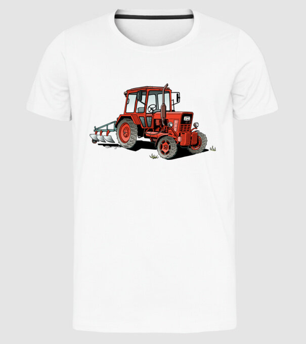 TRACTOR model alb pe tricou